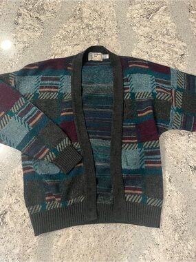 Vintage 90s London Fog Multi-Coloured Cardigan Sweater